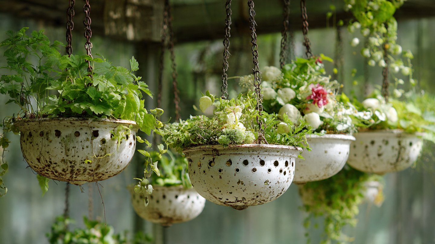 Can Old Kitchen Colanders Transform into Unique Hanging Baskets?